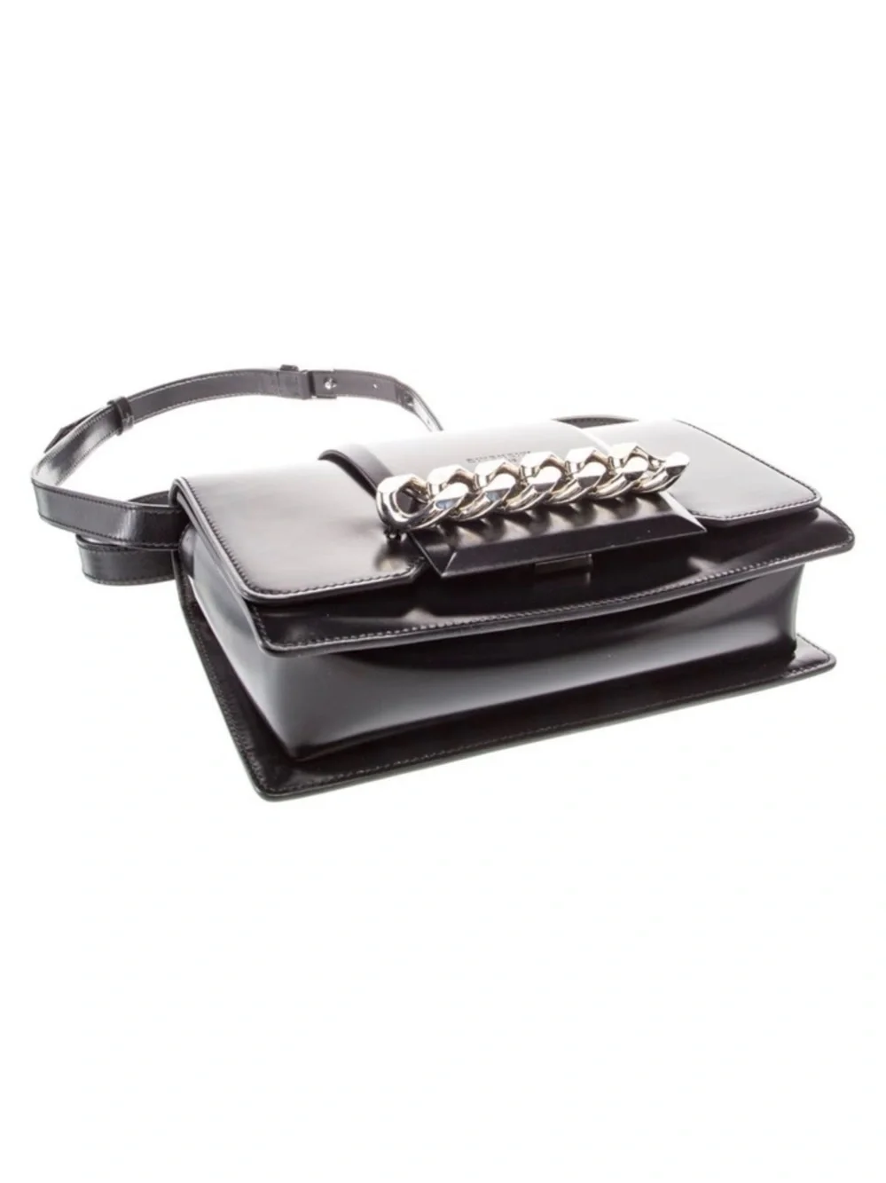 Givenchy Black Leather Shoulder Bag with Silver Chain Detail